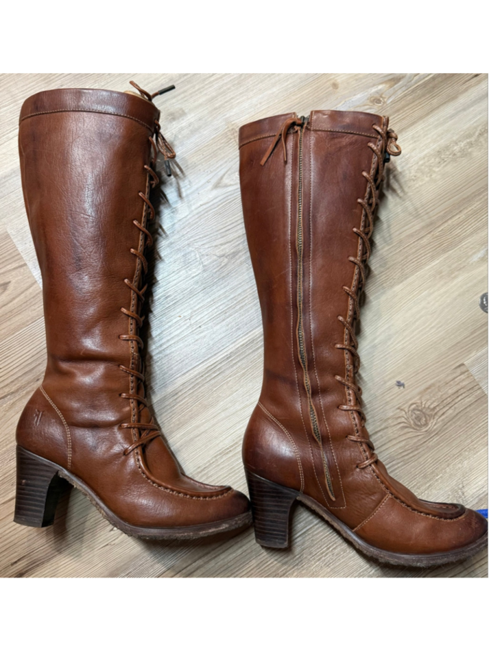 Women's Frye Leather villager Lace Up Heeled Boots Sz 6 1/2